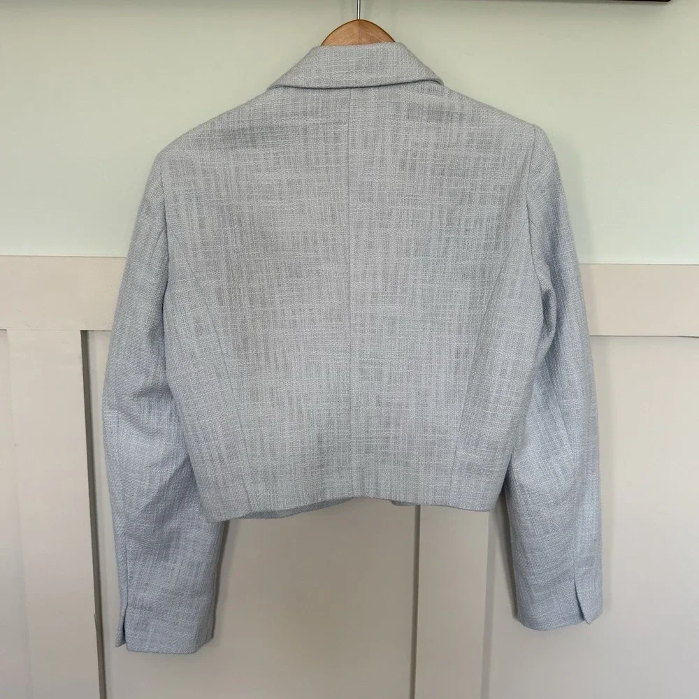 Abercrombie & Fitch NWT Cropped Tweed Blazer MED Ice Blue Preppy Office Jacket
